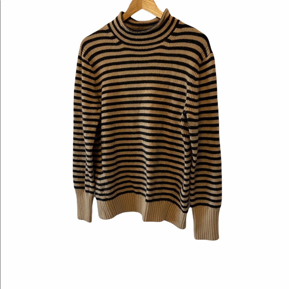 J. Crew Striped Cowl Neck Sweater in Black and Tan
